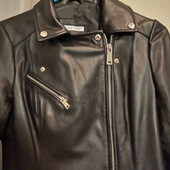 Calvin Klein Women’s XS Black Leather Zip Moto Jacket - Picture 8 of 9